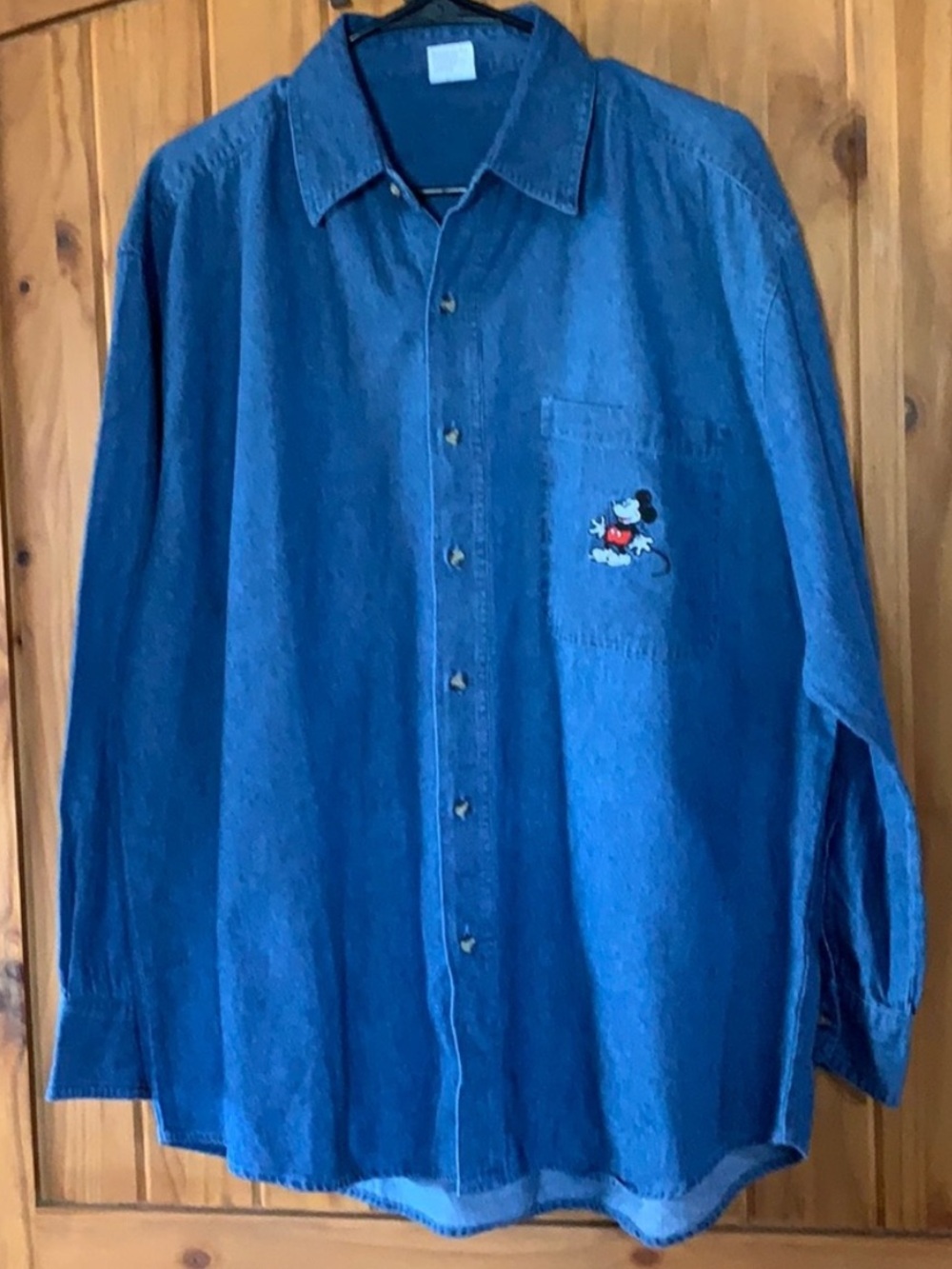 Blue Denim Long-Sleeve Shirt with Embroidered Mickey